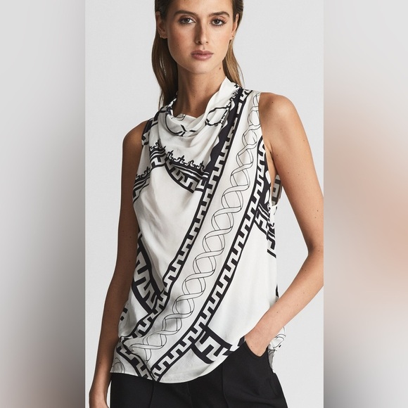 Reiss | Kaia sleeveless cowl neck printed blouse Women’s size 6 career business - Picture 13 of 13